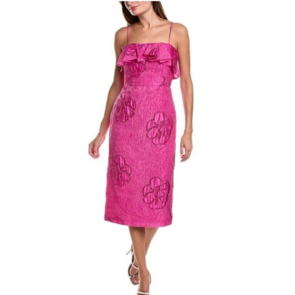 ML Monique Lhulllier Cynthia Jacquard Midi Dress Size 2 NWT
